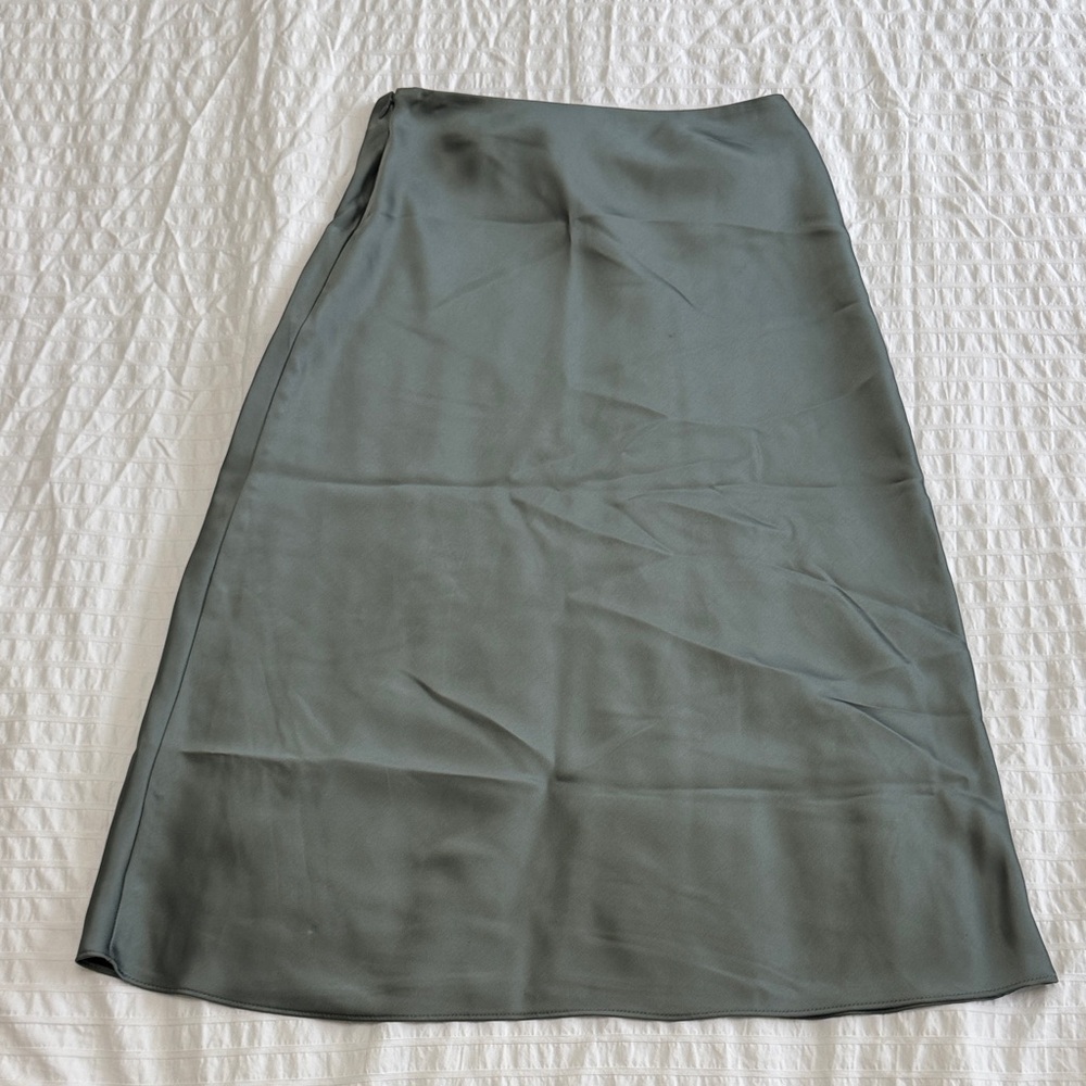 Club Monaco Satin Midi Skirt in Olive